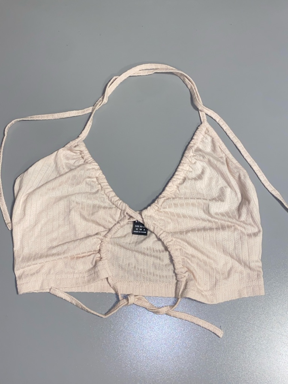 SHEIN Medium Blush Ribbed Halter Crop Top with Front Tie
